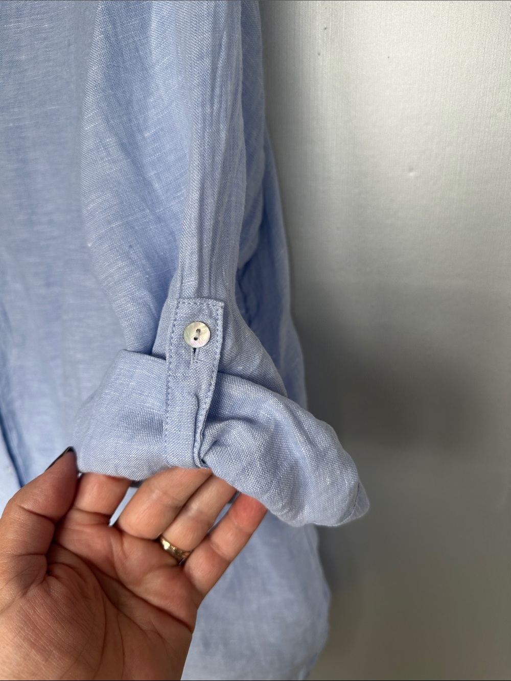 Sigrid Olsen LinenLlight Blue Button-up Shirt Size 1X Long Adjustable Sleeves - Picture 6 of 11